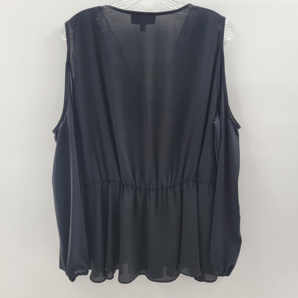 Lane Bryant‎ Black Cold Shoulder Lace Sheer Flare Sleeve Blouse. Size 16 - Picture 7 of 7